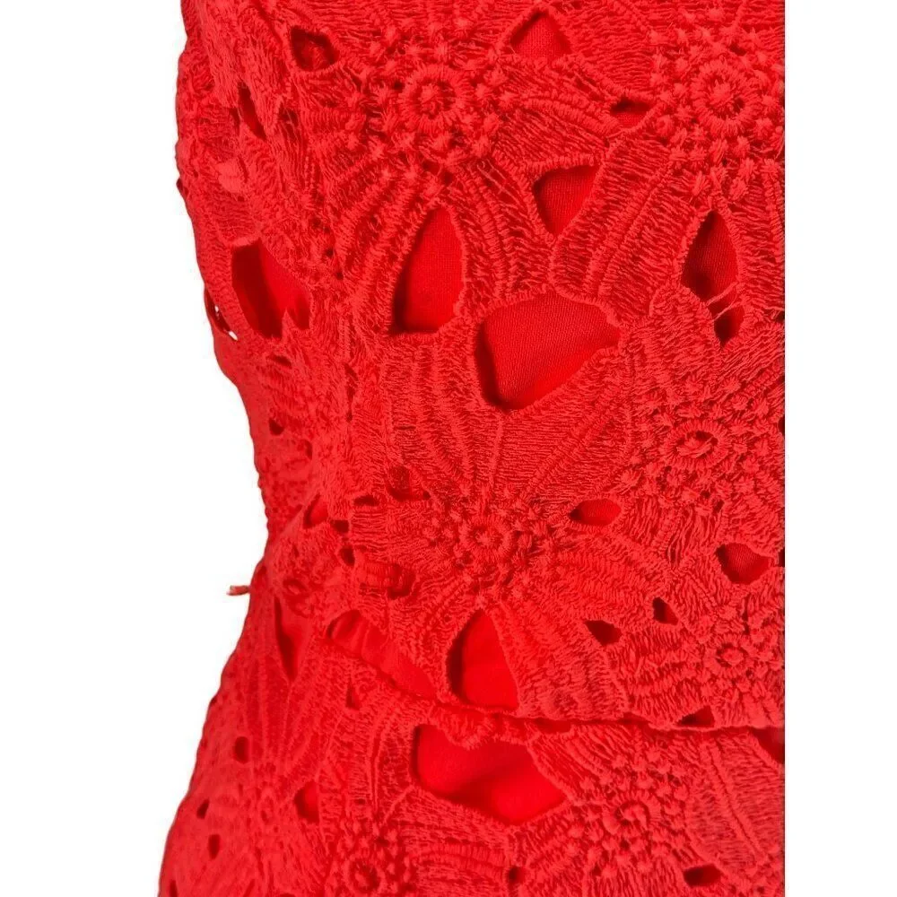 ASTR Red Lace Overlay Sleeveless Dress With Lined Interior Back Zipper Sz M EUC
